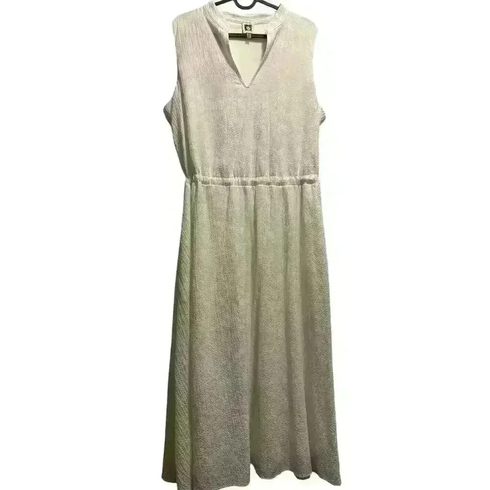 NWOT Anne Klein White Midi Short Sleeve Dress With Pockets Women's Size 14.